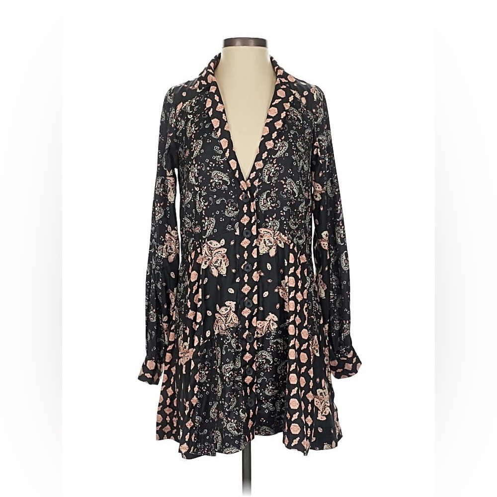 Free People Black Mini Dress with Blush Floral Print